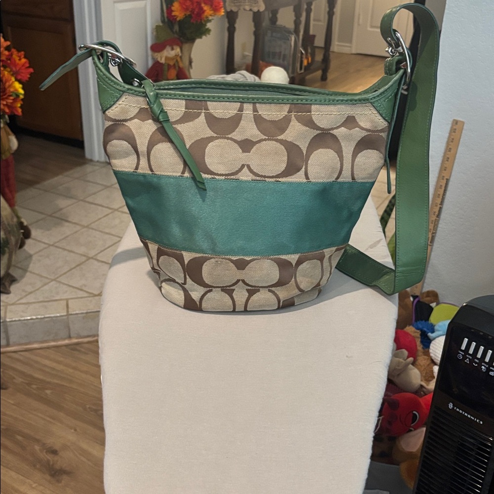 Coach Signature Green and Brown Shoulder Bag